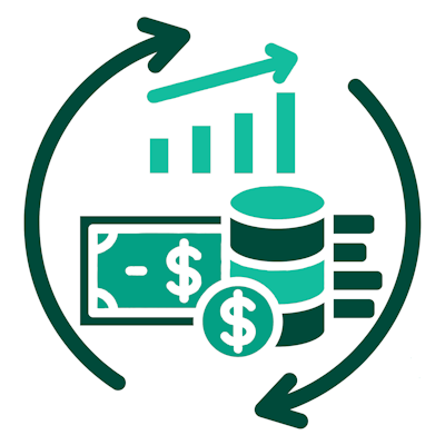 Représentation de Flux Bancaires avec des icônes.