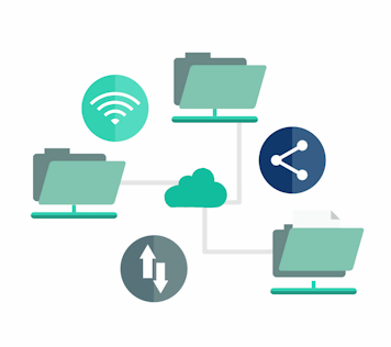 Plusieurs icônes informatiques reliées.