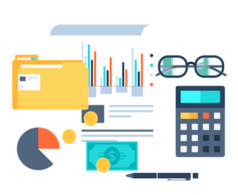 Icônes représentant la comptabilité et fiscalité.